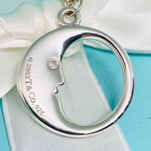 Tiffany & Co. Sterling Silver Man in the Moon Pendant Double Link Chain 16” box